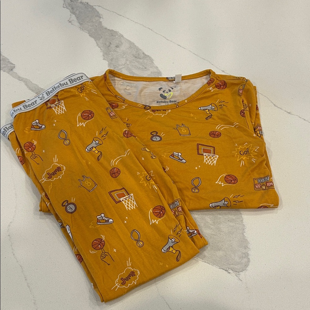 Balablu Bear Kids Pajamas - Orange Basketball Print